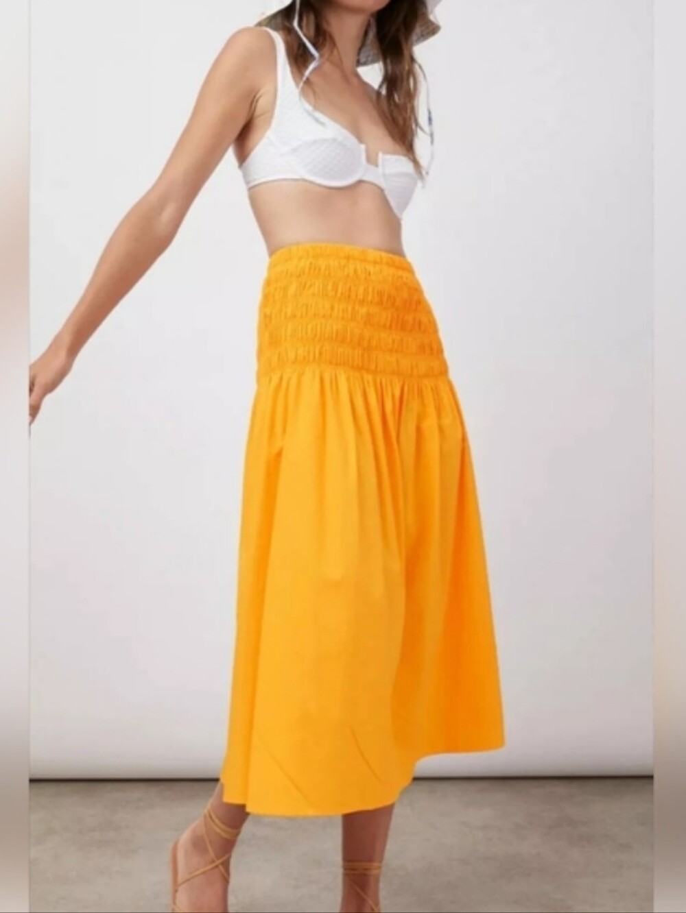 Rails Selena Skirt Marigold Womens Small Smocked Midi Organic Cotton Blend